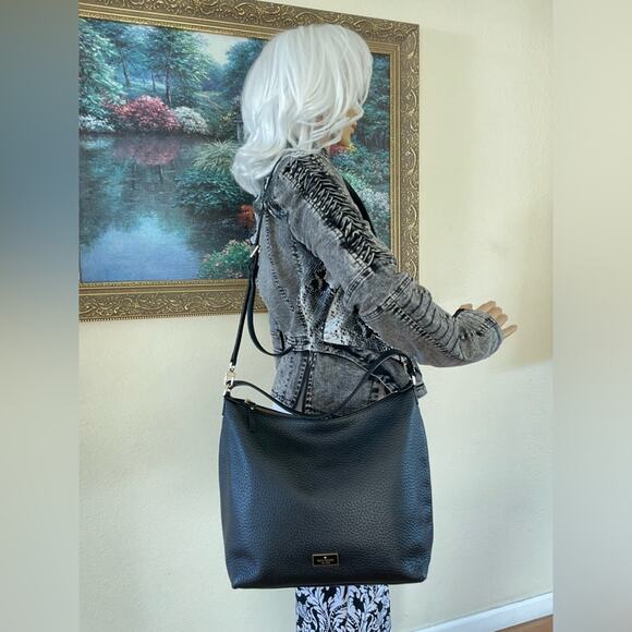 KATE SPADE black white edge hobo shoulder bag - Picture 3 of 9